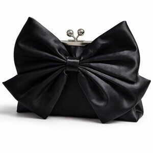 Isaac Mizrahi Satin Bow Kisslock Frame Clutch Crossbody Black NWT